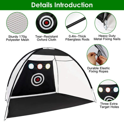 Golf Training Aids Driving Hitting Nets with Tri-Turf Golf Mat Target Cloth 10 Golf Balls 7 Golf Tees 2 Rubber Golf Tee Holders Carry Bag for Indoor Outdoor Sports - A-1 Thread Vault