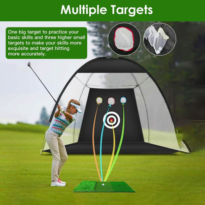 Golf Training Aids Driving Hitting Nets with Tri-Turf Golf Mat Target Cloth 10 Golf Balls 7 Golf Tees 2 Rubber Golf Tee Holders Carry Bag for Indoor Outdoor Sports - A-1 Thread Vault