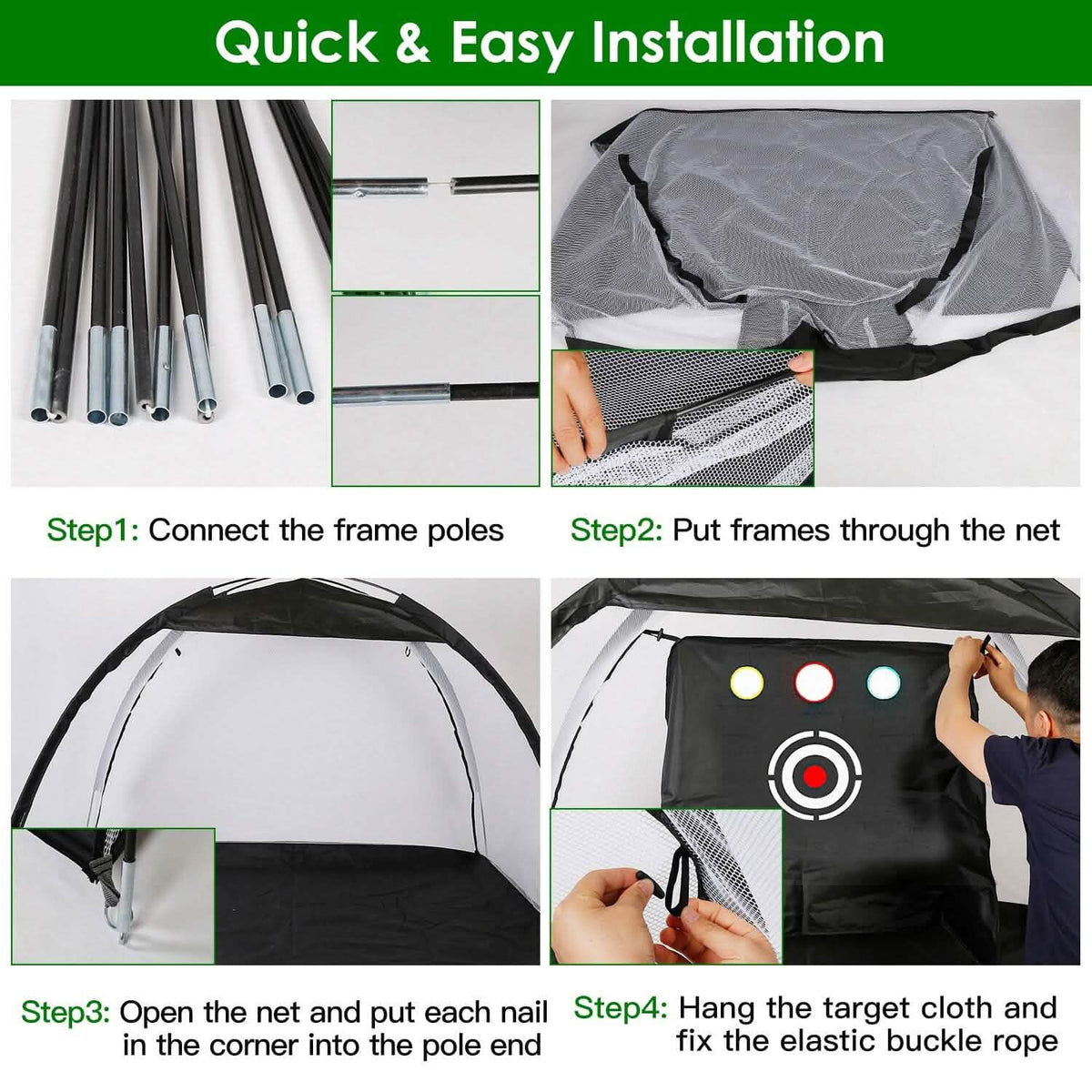 Golf Training Aids Driving Hitting Nets with Tri-Turf Golf Mat Target Cloth 10 Golf Balls 7 Golf Tees 2 Rubber Golf Tee Holders Carry Bag for Indoor Outdoor Sports - A-1 Thread Vault