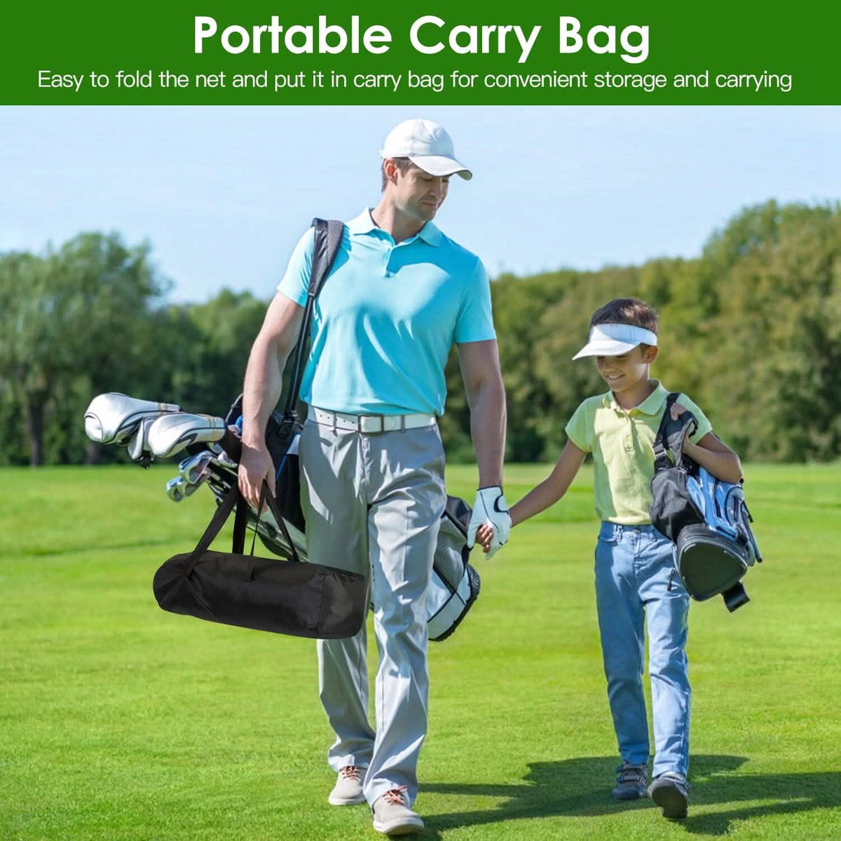 Golf Training Aids Driving Hitting Nets with Tri-Turf Golf Mat Target Cloth 10 Golf Balls 7 Golf Tees 2 Rubber Golf Tee Holders Carry Bag for Indoor Outdoor Sports - A-1 Thread Vault