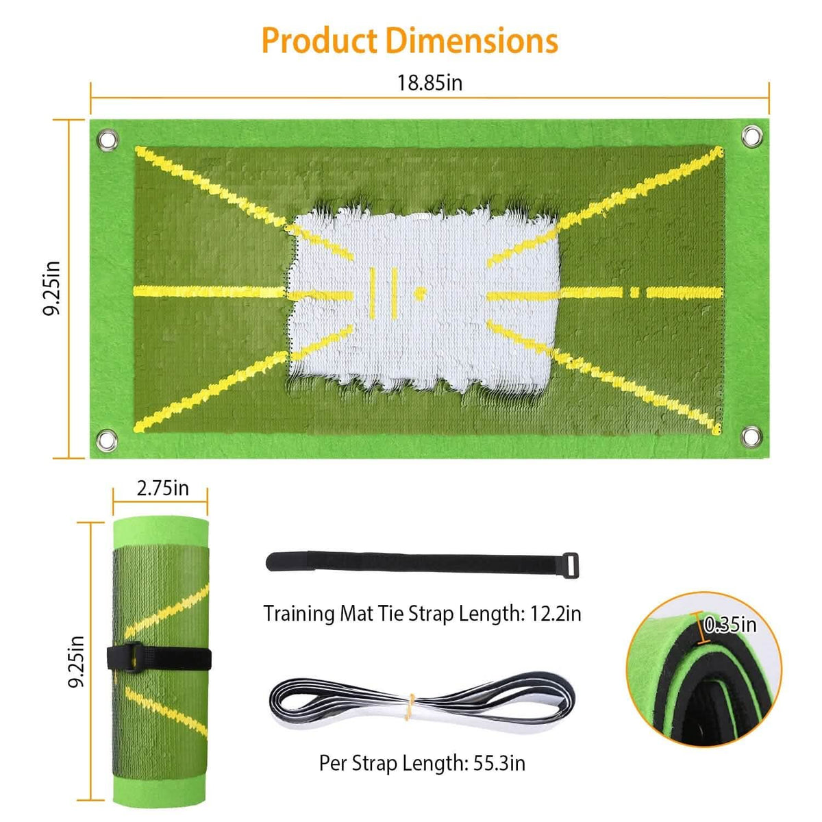 Golf Training Mat for Swing Detection Batting Path Feedback - A-1 Thread Vault