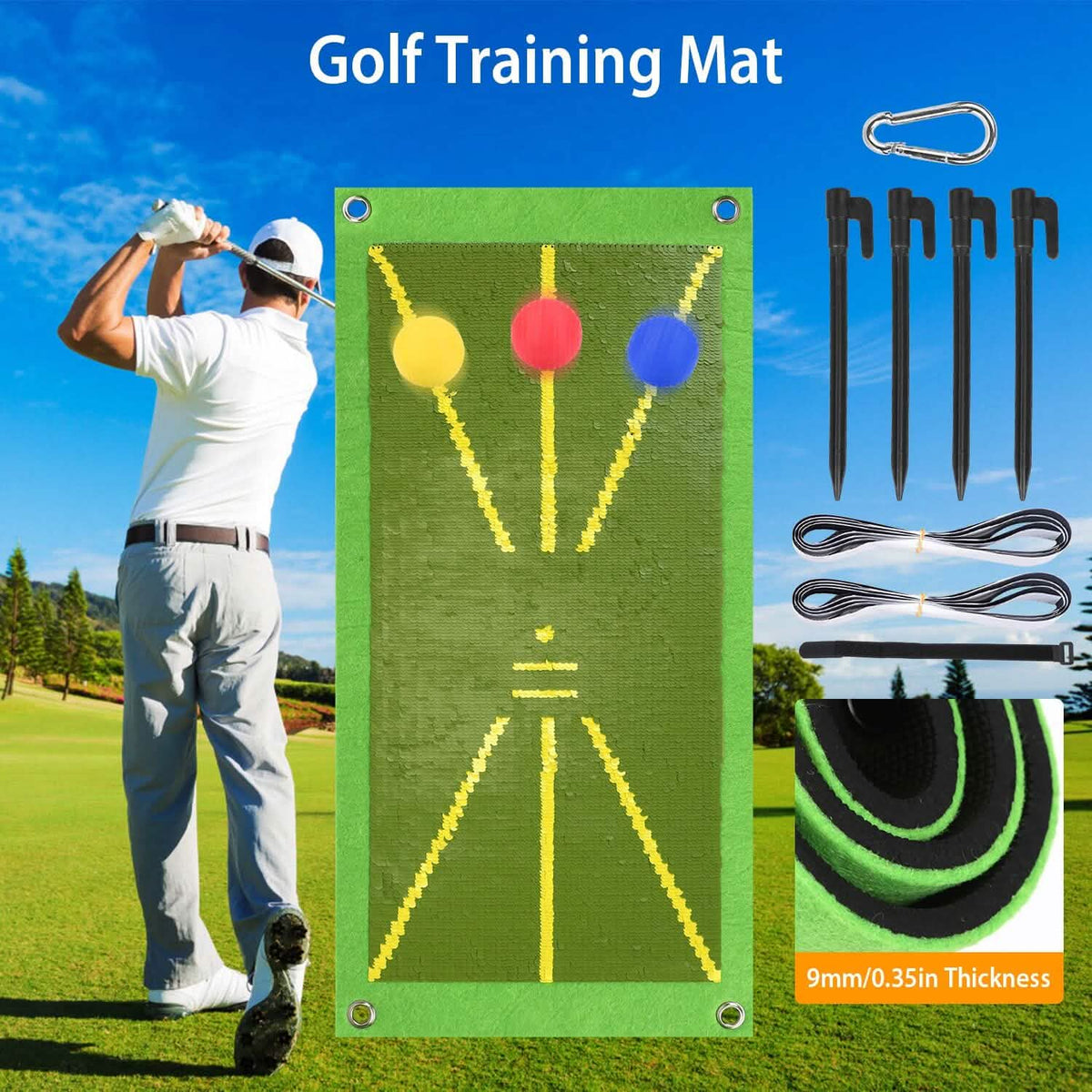 Golf Training Mat for Swing Detection Batting Path Feedback - A-1 Thread Vault