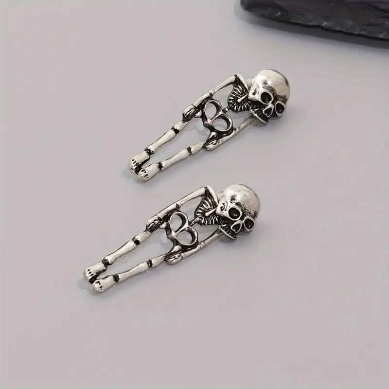 Gothic Dark Wind Skull Skeleton Hanging Earrings - A-1 Thread Vault