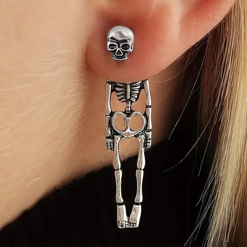 Gothic Dark Wind Skull Skeleton Hanging Earrings - A-1 Thread Vault