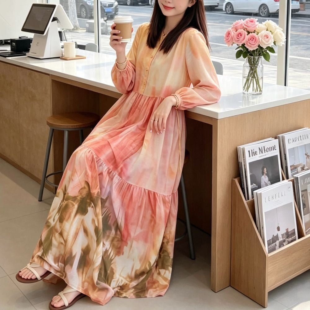 Gradient Tie-Dye Loose Maxi Dress(MS404) - A-1 Thread Vault