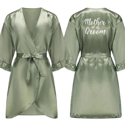Grass Green Bride Satin-Silk Robe Women Bridal Party Sister Team Mother Shower Gift Bridesmaid Wedding Short Robes with Ruffle - A-1 Thread Vault