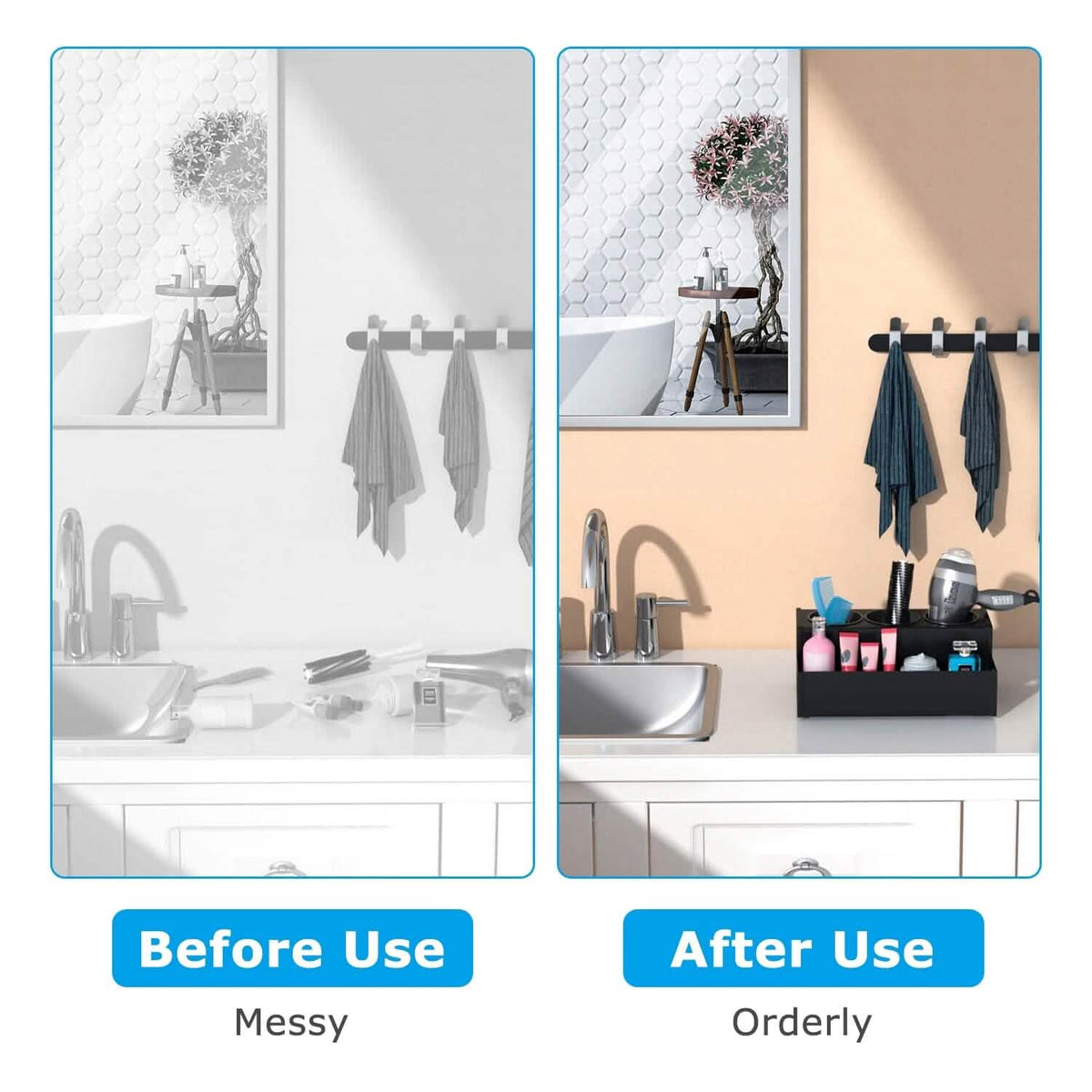 Hair Dryer Organizer with 3 Stainless Steel Cups - A-1 Thread Vault