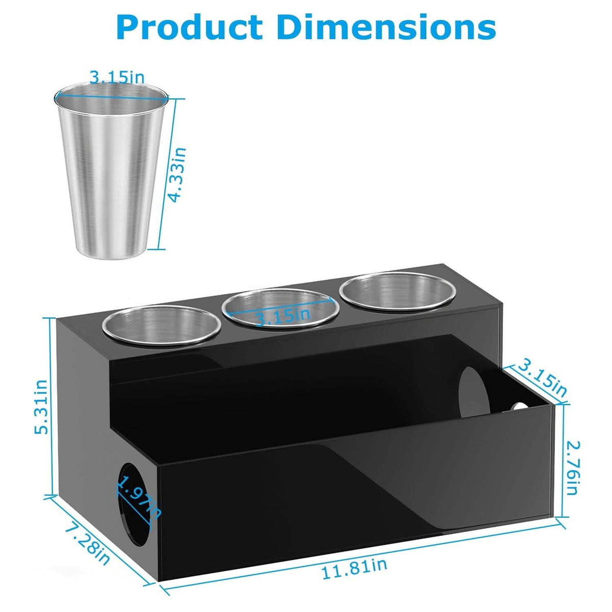 Hair Dryer Organizer with 3 Stainless Steel Cups - A-1 Thread Vault