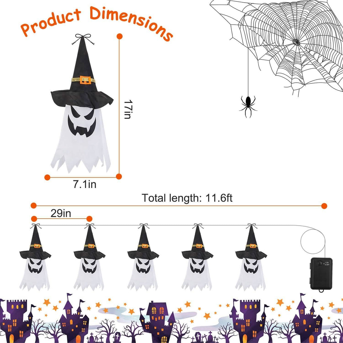 Halloween Ghost Witch Hat Hanging Light Lantern - A-1 Thread Vault