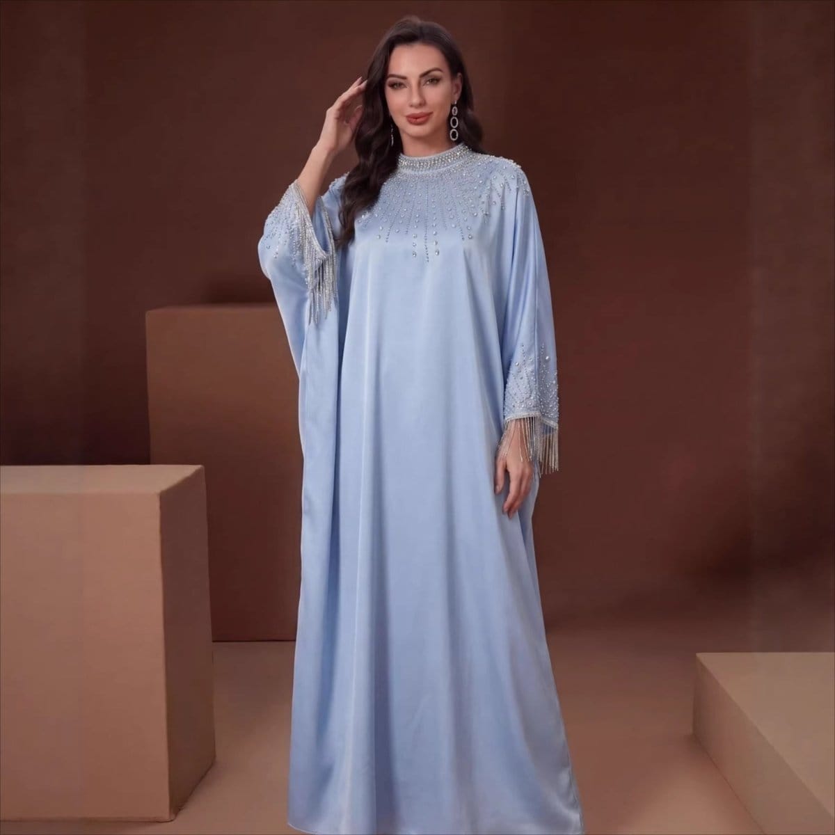 Hand-Beaded Crystal Bodice Satin Kaftan (MA420) - A-1 Thread Vault