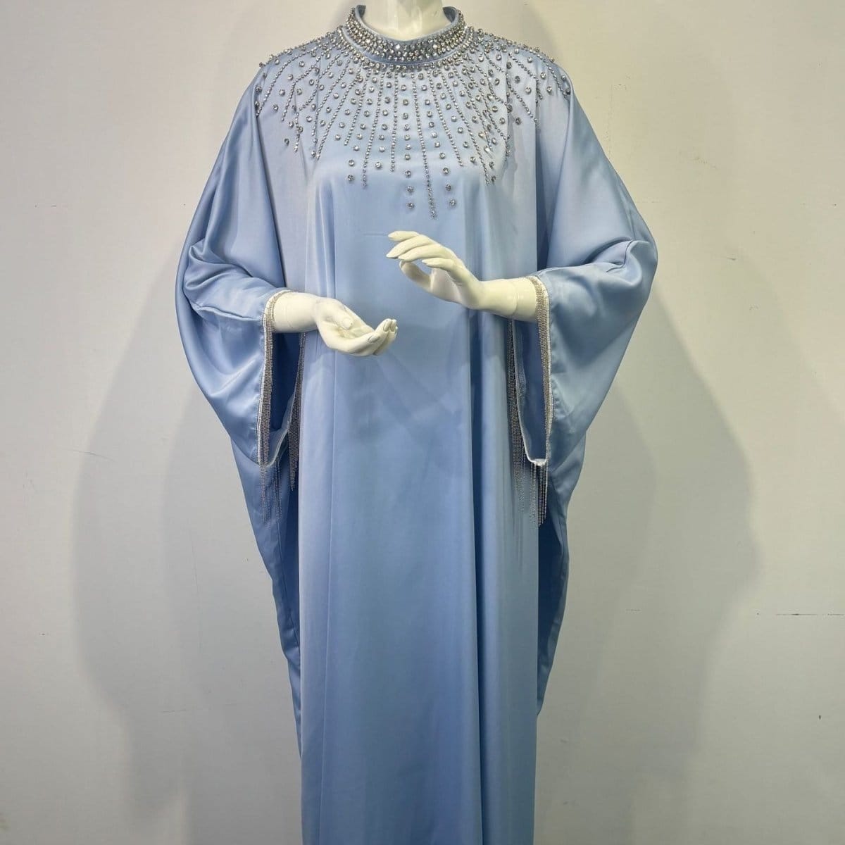 Hand-Beaded Crystal Bodice Satin Kaftan (MA420) - A-1 Thread Vault