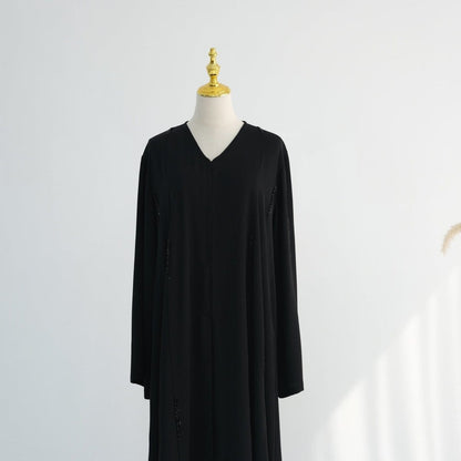 Hand-Beaded Linen Open Abaya(MOA320) - A-1 Thread Vault