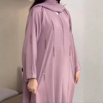 Hand-Beaded Linen Open Abaya(MOA320) - A-1 Thread Vault