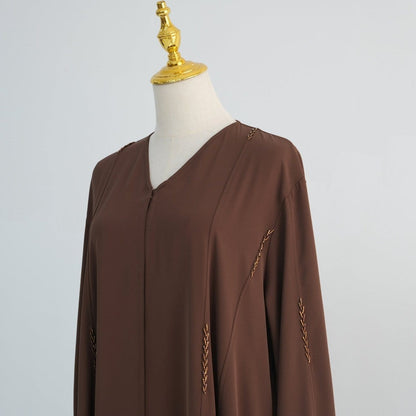 Hand-Beaded Linen Open Abaya(MOA320) - A-1 Thread Vault