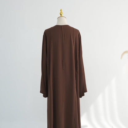 Hand-Beaded Linen Open Abaya(MOA320) - A-1 Thread Vault