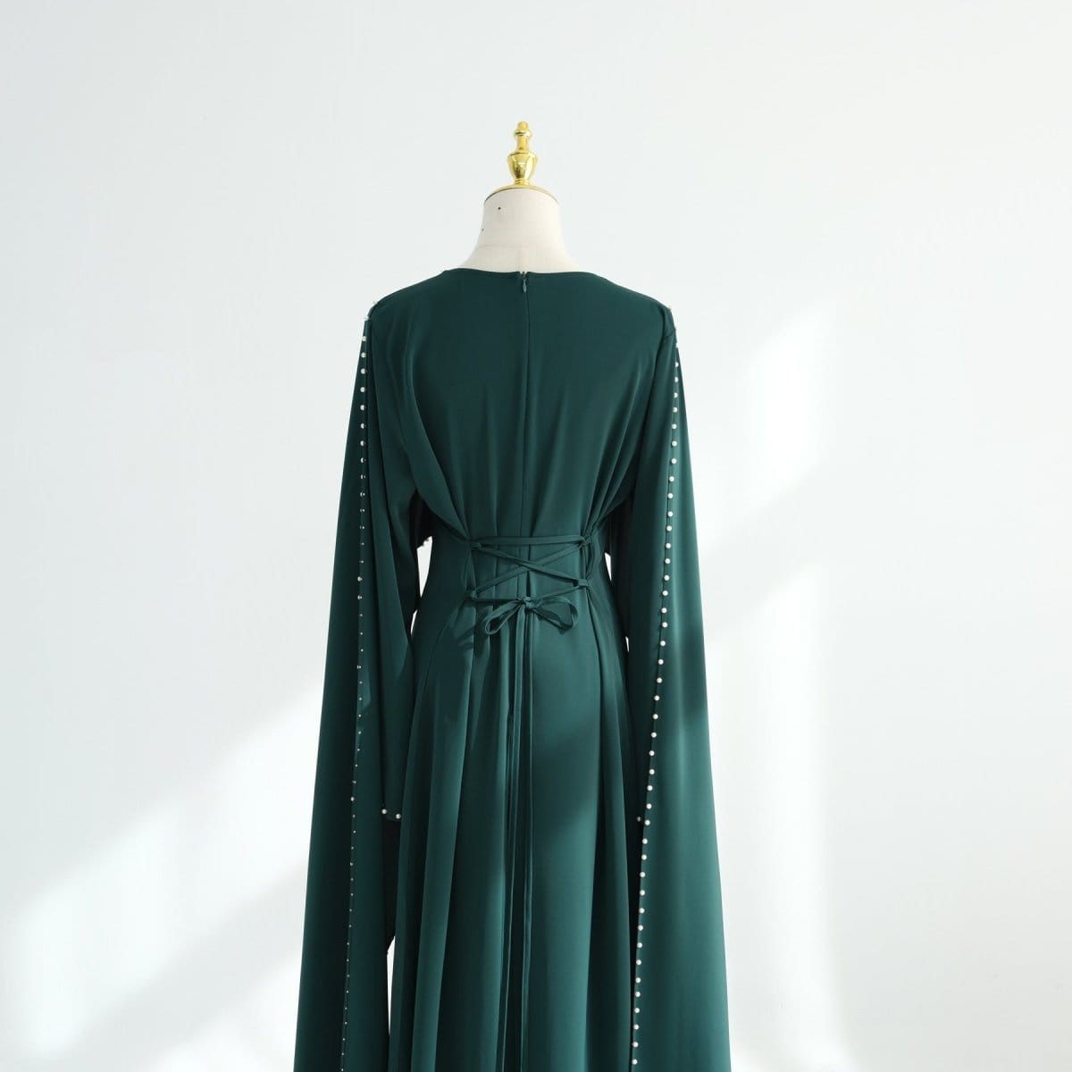 Hand-Beaded Pearl Cape Sleeve Nida Maxi Dress(MS439) - A-1 Thread Vault