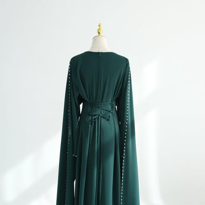 Hand-Beaded Pearl Cape Sleeve Nida Maxi Dress(MS439) - A-1 Thread Vault