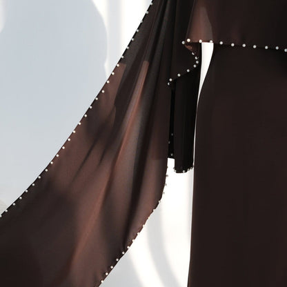Hand-Beaded Pearl Cape Sleeve Nida Maxi Dress(MS439) - A-1 Thread Vault