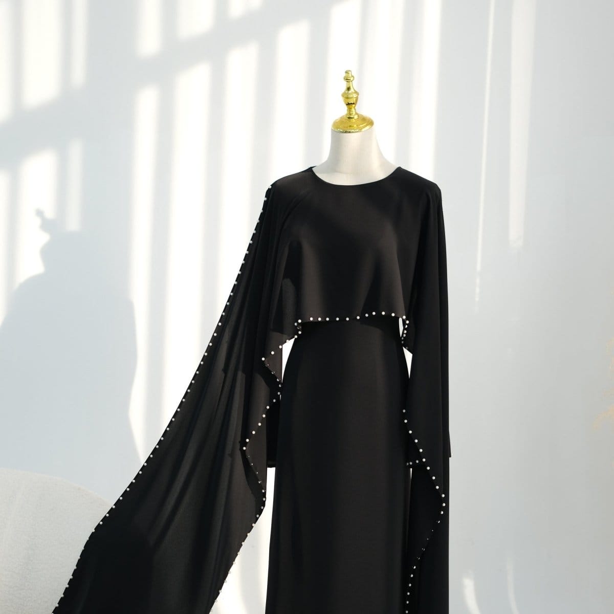 Hand-Beaded Pearl Cape Sleeve Nida Maxi Dress(MS439) - A-1 Thread Vault