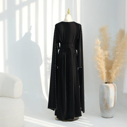 Hand-Beaded Pearl Cape Sleeve Nida Maxi Dress(MS439) - A-1 Thread Vault