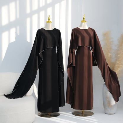 Hand-Beaded Pearl Cape Sleeve Nida Maxi Dress(MS439) - A-1 Thread Vault