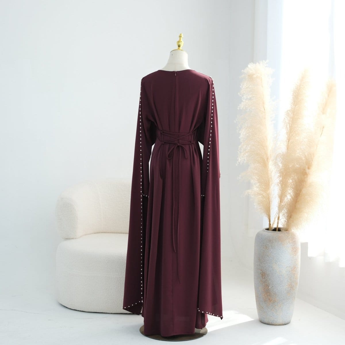 Hand-Beaded Pearl Cape Sleeve Nida Maxi Dress(MS439) - A-1 Thread Vault