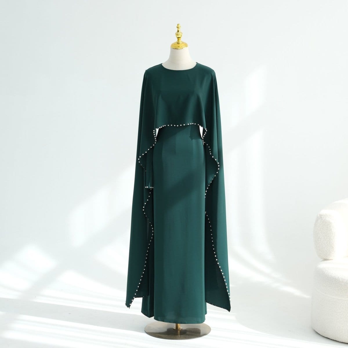 Hand-Beaded Pearl Cape Sleeve Nida Maxi Dress(MS439) - A-1 Thread Vault