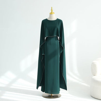 Hand-Beaded Pearl Cape Sleeve Nida Maxi Dress(MS439) - A-1 Thread Vault