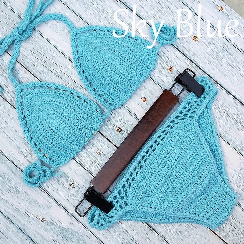 Have Lining Chest Pad Micro Bikini Set Women Crochet Sexy Swimsuit Solid Bikini Backless Swimwear Low Waist Bathing Suit Female - A-1 Thread Vault