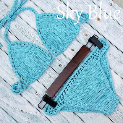 Have Lining Chest Pad Micro Bikini Set Women Crochet Sexy Swimsuit Solid Bikini Backless Swimwear Low Waist Bathing Suit Female - A-1 Thread Vault