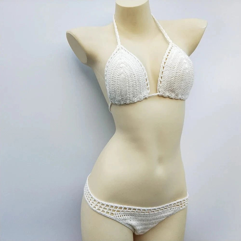 Have Lining Chest Pad Micro Bikini Set Women Crochet Sexy Swimsuit Solid Bikini Backless Swimwear Low Waist Bathing Suit Female - A-1 Thread Vault