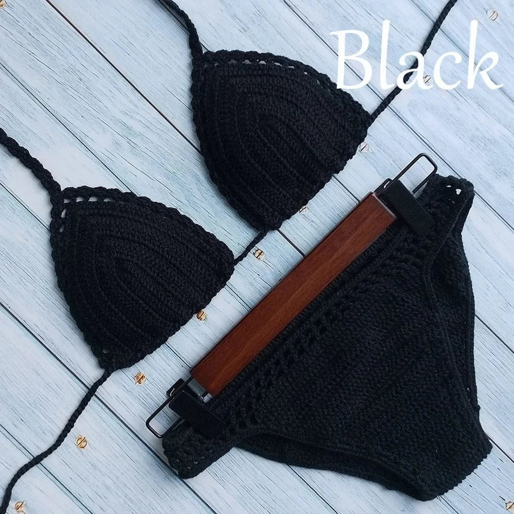 Have Lining Chest Pad Micro Bikini Set Women Crochet Sexy Swimsuit Solid Bikini Backless Swimwear Low Waist Bathing Suit Female - A-1 Thread Vault