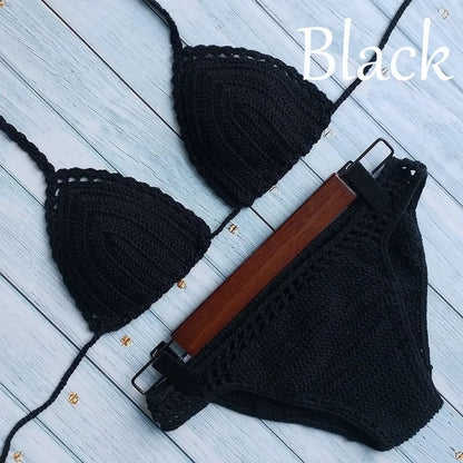 Have Lining Chest Pad Micro Bikini Set Women Crochet Sexy Swimsuit Solid Bikini Backless Swimwear Low Waist Bathing Suit Female - A-1 Thread Vault
