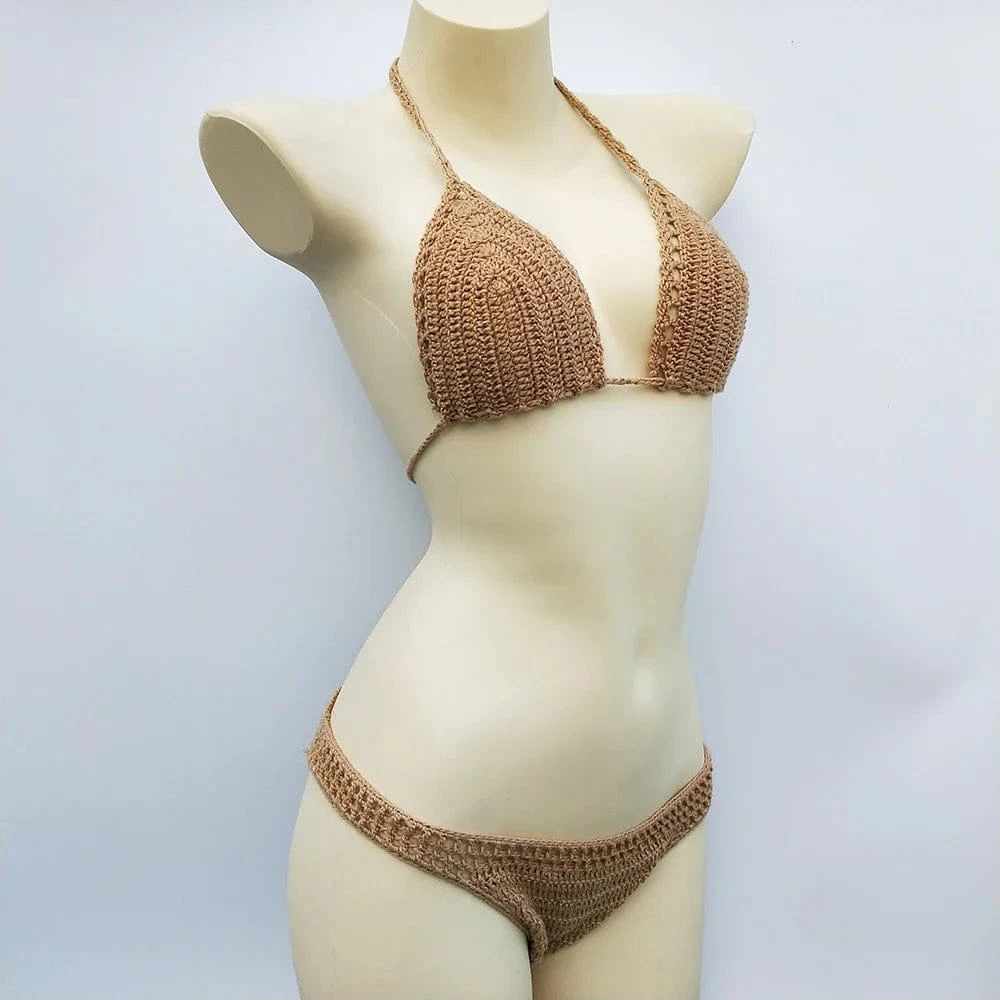 Have Lining Chest Pad Micro Bikini Set Women Crochet Sexy Swimsuit Solid Bikini Backless Swimwear Low Waist Bathing Suit Female - A-1 Thread Vault