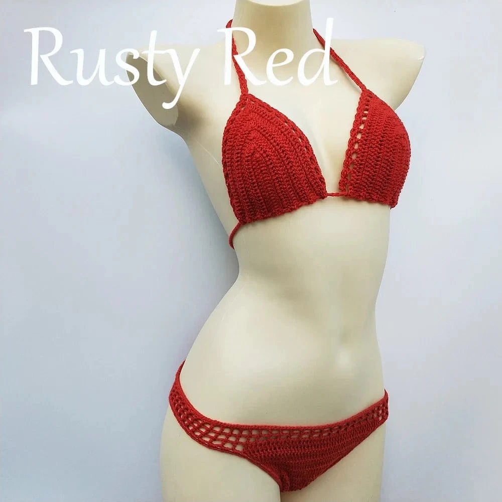 Have Lining Chest Pad Micro Bikini Set Women Crochet Sexy Swimsuit Solid Bikini Backless Swimwear Low Waist Bathing Suit Female - A-1 Thread Vault