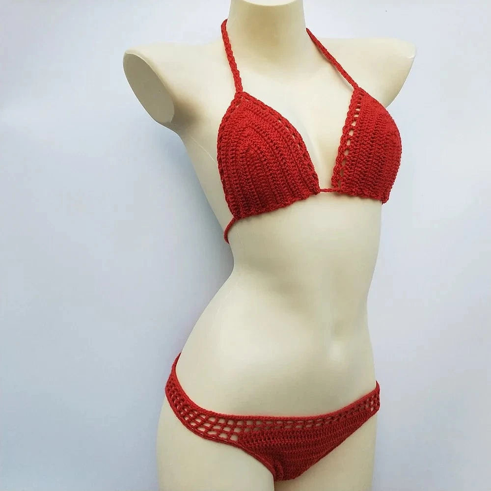 Have Lining Chest Pad Micro Bikini Set Women Crochet Sexy Swimsuit Solid Bikini Backless Swimwear Low Waist Bathing Suit Female - A-1 Thread Vault