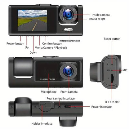 HD 1080P Car Dual Camera with IR Night Vision Loop Recording 2" IPS Screen - A-1 Thread Vault