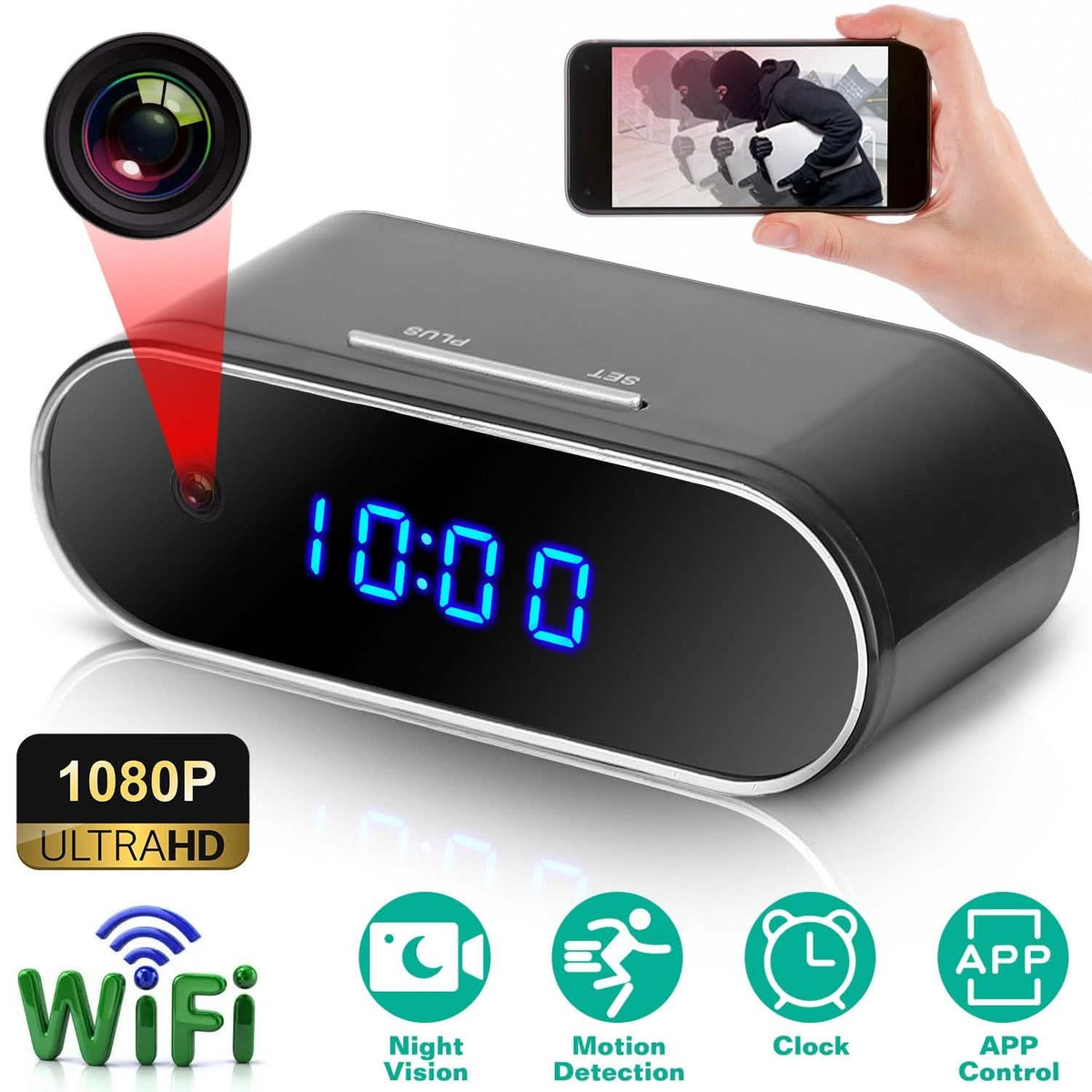 HD 1080P Wi-Fi Alarm Clock Camera - A-1 Thread Vault