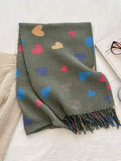 Heart Patterned Tassel Scarf - A-1 Thread Vault