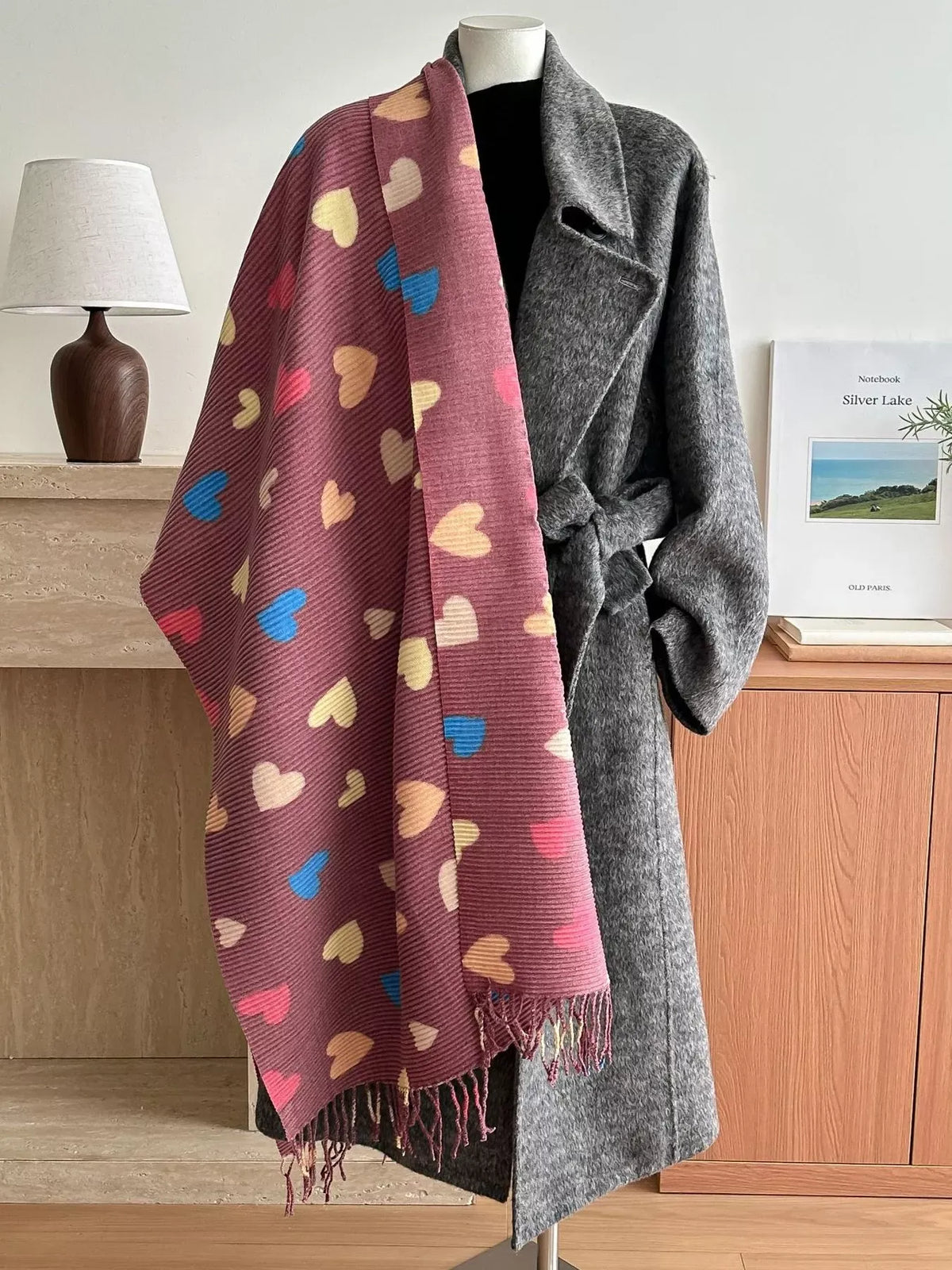 Heart Patterned Tassel Scarf - A-1 Thread Vault