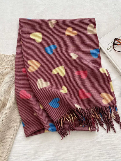 Heart Patterned Tassel Scarf - A-1 Thread Vault