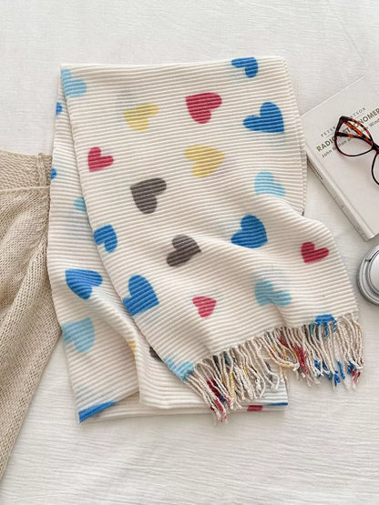 Heart Patterned Tassel Scarf - A-1 Thread Vault