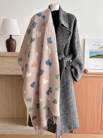 Heart Patterned Tassel Scarf - A-1 Thread Vault