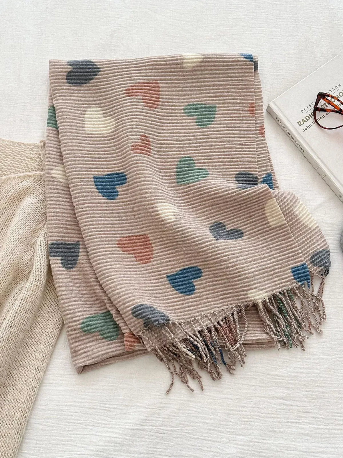 Heart Patterned Tassel Scarf - A-1 Thread Vault