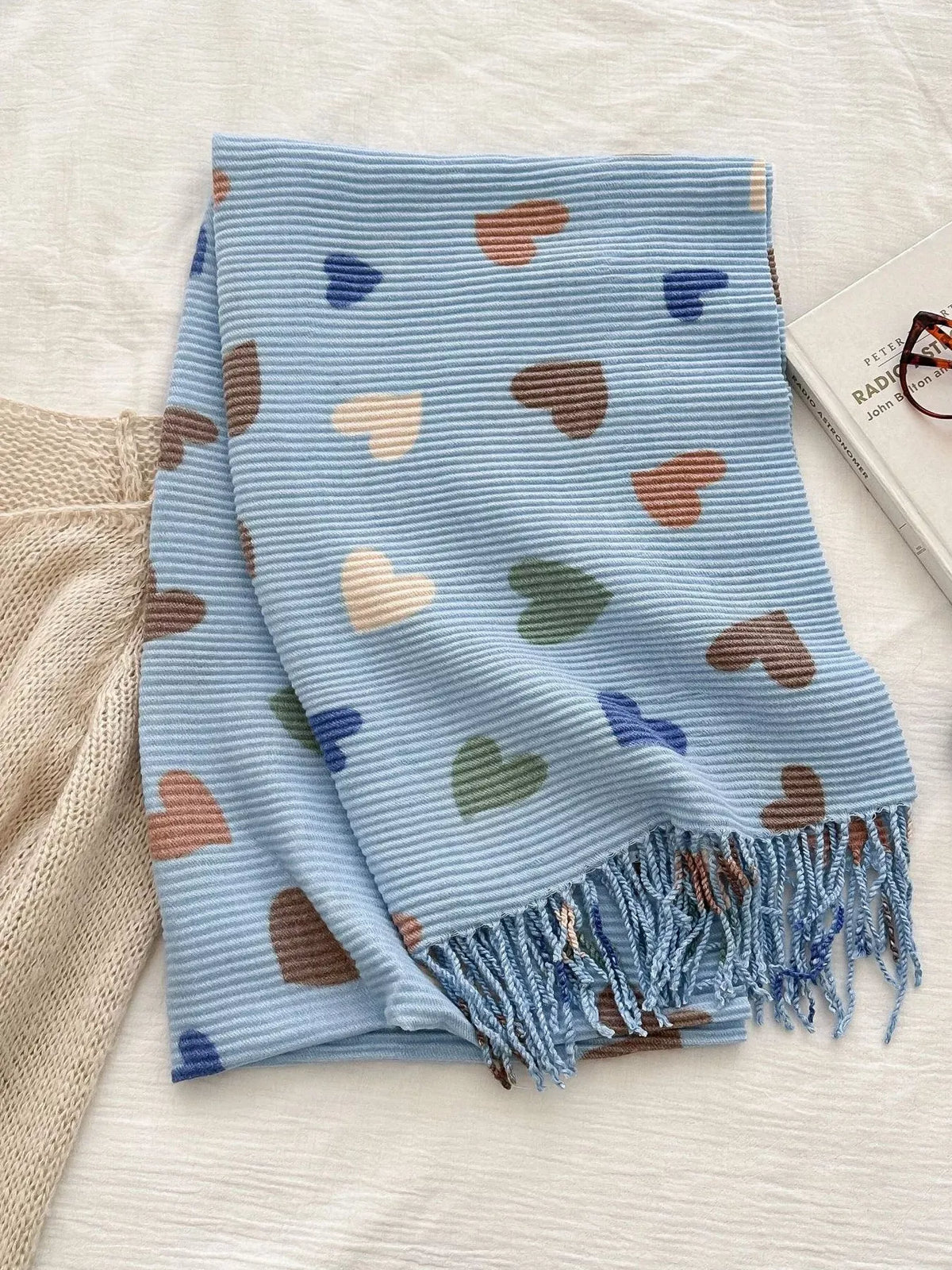 Heart Patterned Tassel Scarf - A-1 Thread Vault
