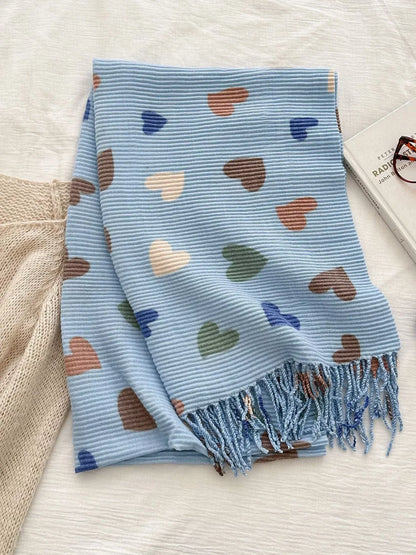 Heart Patterned Tassel Scarf - A-1 Thread Vault