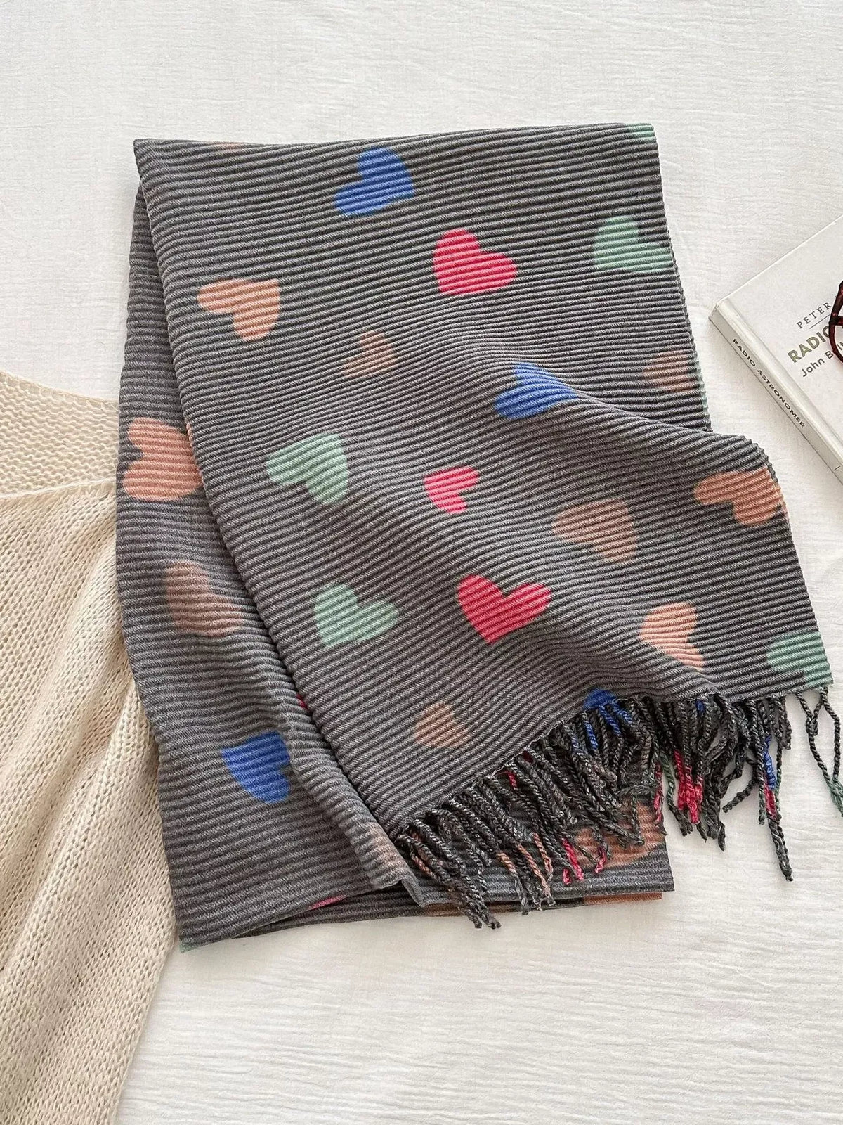 Heart Patterned Tassel Scarf - A-1 Thread Vault