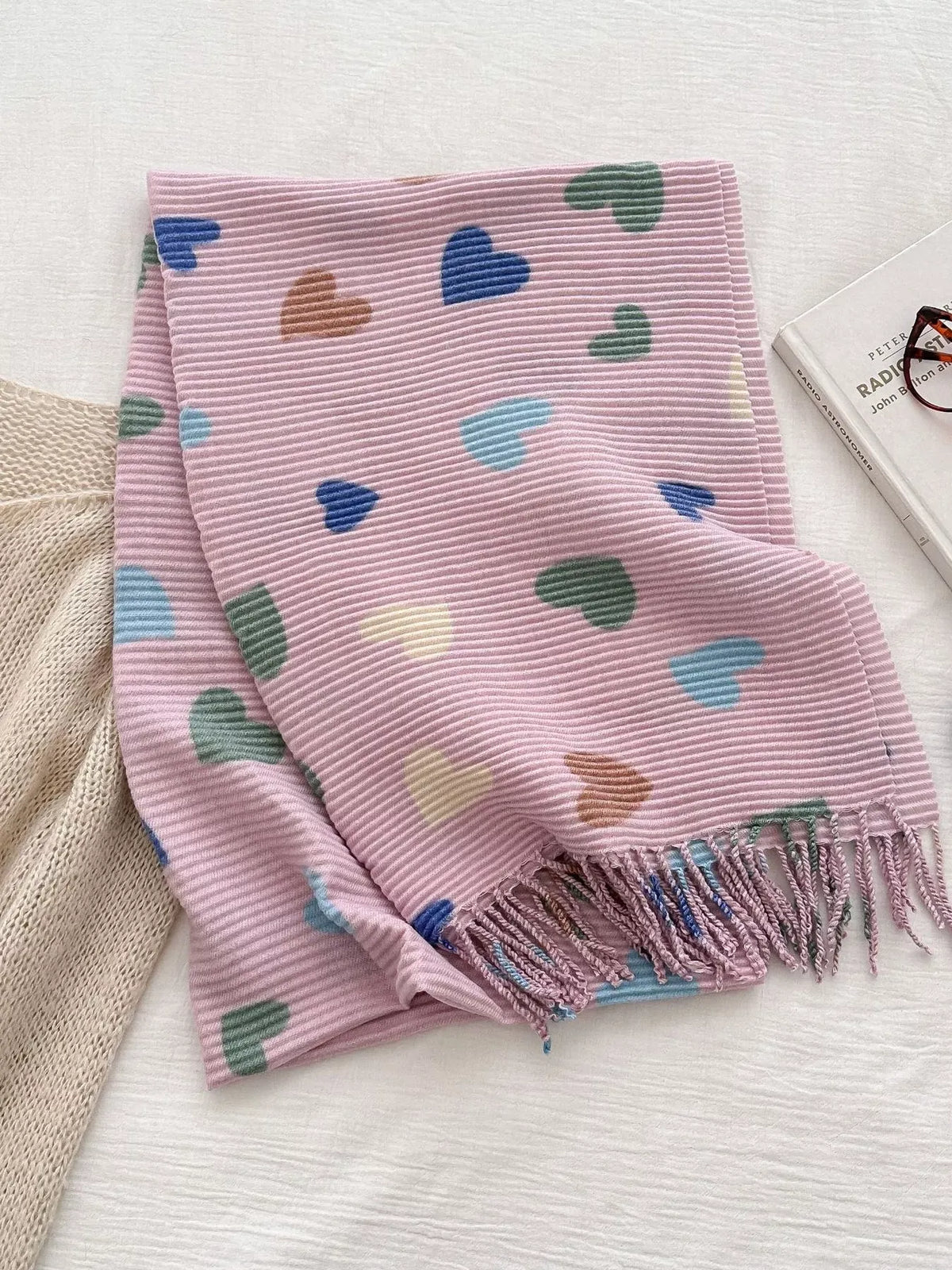Heart Patterned Tassel Scarf - A-1 Thread Vault