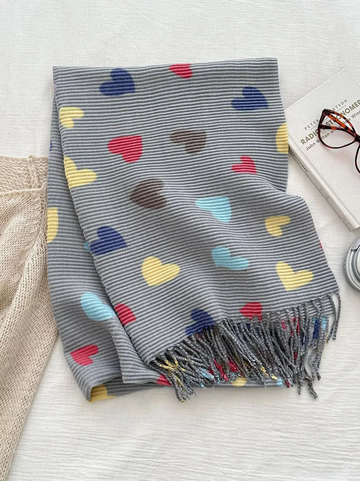 Heart Patterned Tassel Scarf - A-1 Thread Vault