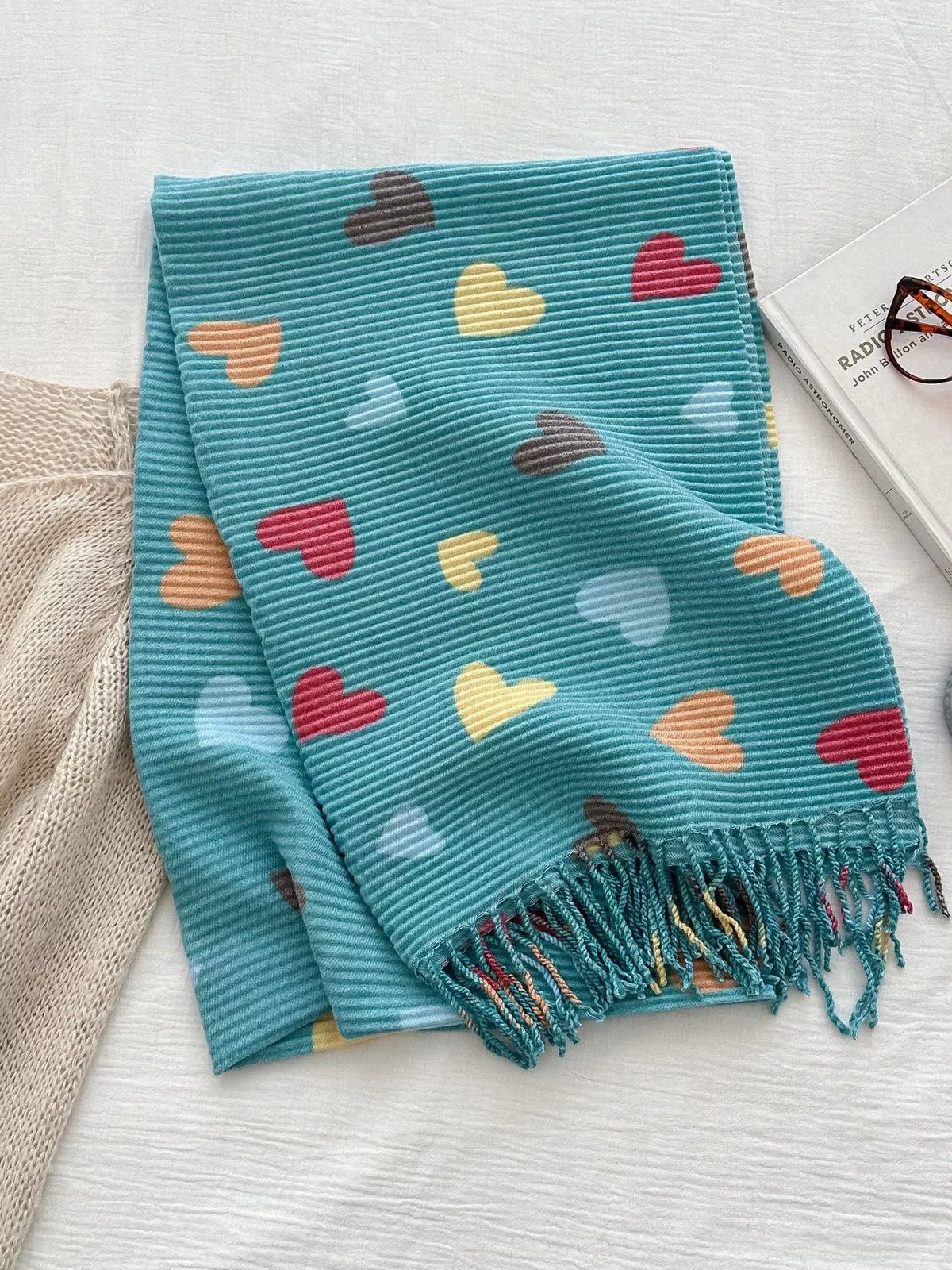 Heart Patterned Tassel Scarf - A-1 Thread Vault